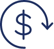 Dollar symbol with arrow, indicating cost efficiency